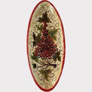 Hand Painted in Italy Grapes Tan and Red 13” Oval Tray